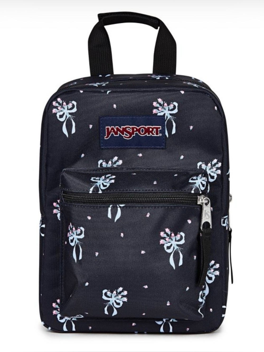 Jansport insulated lunch tote with Light Blue and Pink Bow Print